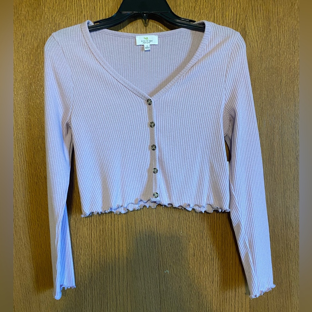 Light purple long sleeve crop top. Live in the moment. New with tags